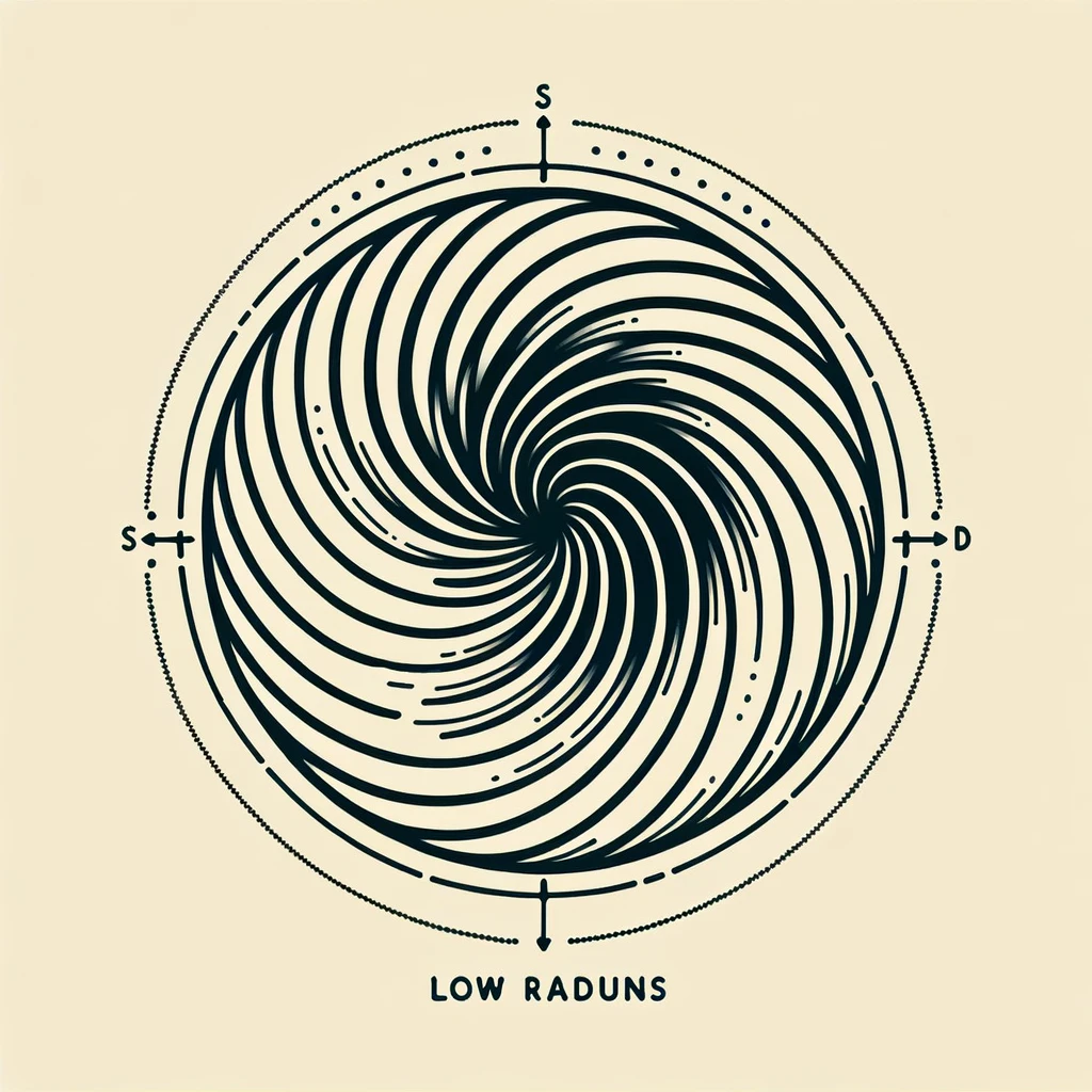 AI generated image with the prompt "Draw me a diagram with this idea 'A low radius spiral'"